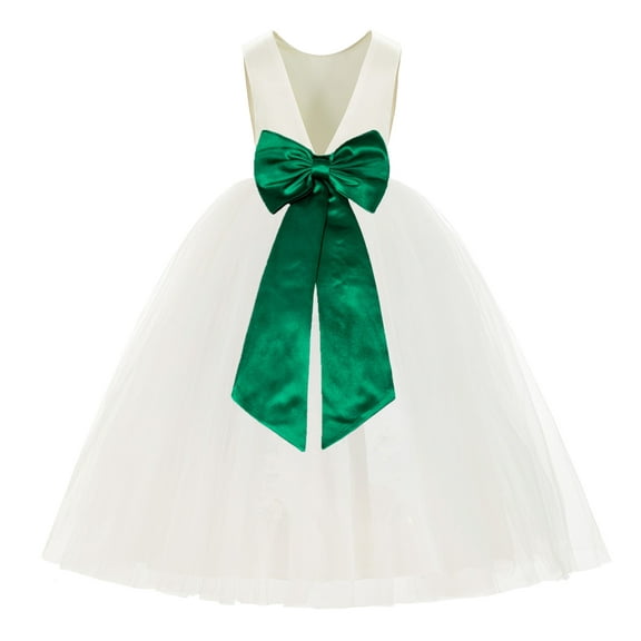 Ekidsbridal Ivory V-Back Satin Flower Girl Dresses with Pretty Colored Sash for Toddlers Formal Photoshoot Birthday Party Gown 219T 6