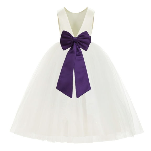 Ekidsbridal Ivory V-Back Satin Flower Girl Dresses for Wedding Toddlers Communion Baptism Christening 219T 6