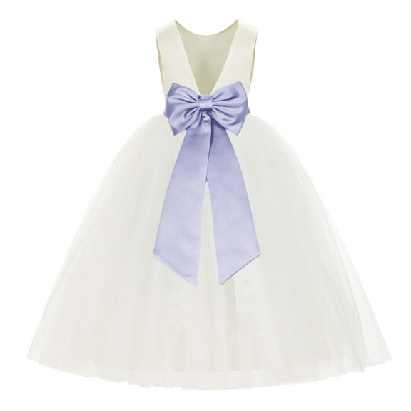 Ekidsbridal Ivory V-Back Satin Flower Girl Dresses with Pretty Colored Sash for Toddlers Formal Photoshoot Birthday Party Gown 219T 6