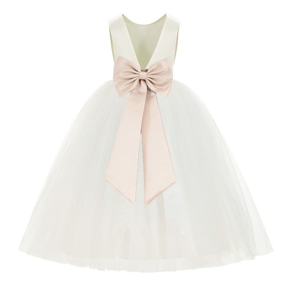 Ekidsbridal Ivory V-Back Satin Flower Girl Dresses for Wedding Toddlers Communion Baptism Christening 219T 8