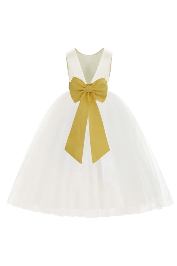 Ivory V-Back Satin Flower Girl Dresses with Pretty Colored Sash for Toddlers Formal Photoshoot Birthday Party Gown 219T 8