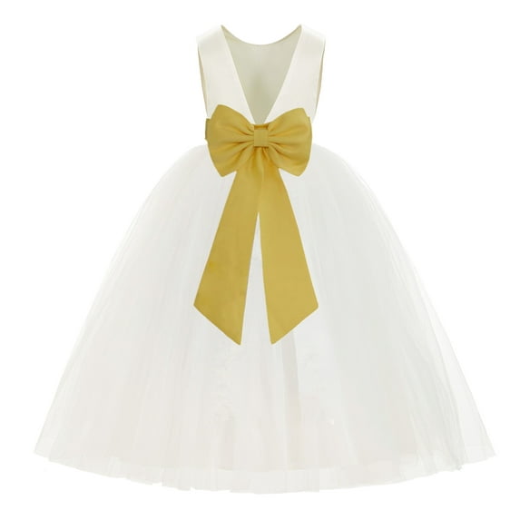 Ekidsbridal Ivory V-Back Satin Flower Girl Dresses for Wedding Toddlers Communion Baptism Christening 219T M