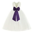thumbnail image 1 of Ekidsbridal Ivory V-Back Satin Flower Girl Dresses with Pretty Colored Sash for Toddlers Formal Photoshoot Birthday Party Gown 219T M, 1 of 3