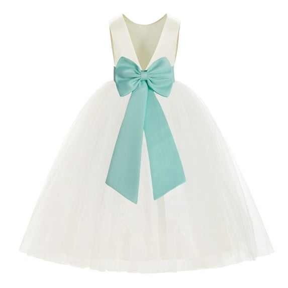 Ekidsbridal Ivory V-Back Satin Flower Girl Dresses with Pretty Colored Sash for Toddlers Formal Photoshoot Birthday Party Gown 219T 12