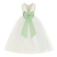 thumbnail image 1 of Ekidsbridal Ivory V-Back Satin Flower Girl Dresses with Pretty Colored Sash for Toddlers Formal Photoshoot Birthday Party Gown 219T 14, 1 of 3