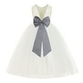 thumbnail image 1 of Ekidsbridal Ivory V-Back Satin Flower Girl Dresses with Pretty Colored Sash for Toddlers Formal Photoshoot Birthday Party Gown 219T 4, 1 of 2