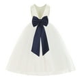 thumbnail image 1 of Ekidsbridal Ivory V-Back Satin Flower Girl Dresses with Pretty Colored Sash for Toddlers Formal Photoshoot Birthday Party Gown 219T 4, 1 of 3
