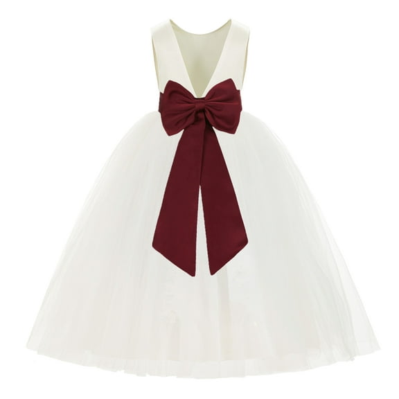 Ekidsbridal Ivory V-Back Satin Flower Girl Dresses with Pretty Colored Sash for Toddlers Formal Photoshoot Birthday Party Gown 219T 6