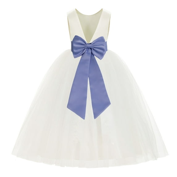 Ekidsbridal Ivory V-Back Satin Flower Girl Dresses with Pretty Colored Sash for Toddlers Formal Photoshoot Birthday Party Gown 219T 6