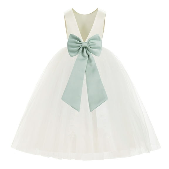 Ekidsbridal Ivory V-Back Satin Flower Girl Dresses with Pretty Colored Sash for Toddlers Formal Photoshoot Birthday Party Gown 219T 6