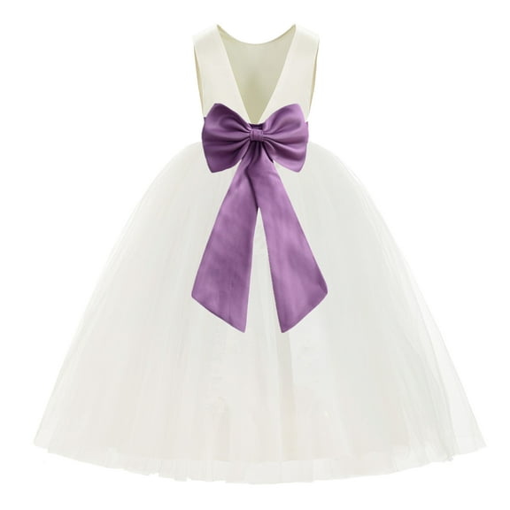 Ekidsbridal Ivory V-Back Satin Flower Girl Dresses with Pretty Colored Sash for Toddlers Formal Photoshoot Birthday Party Gown 219T 6