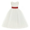 thumbnail image 1 of Ekidsbridal Ivory V-Back Satin Flower Girl Dresses with Pretty Colored Sash for Toddlers Formal Photoshoot Birthday Party Gown 219T 6, 1 of 2