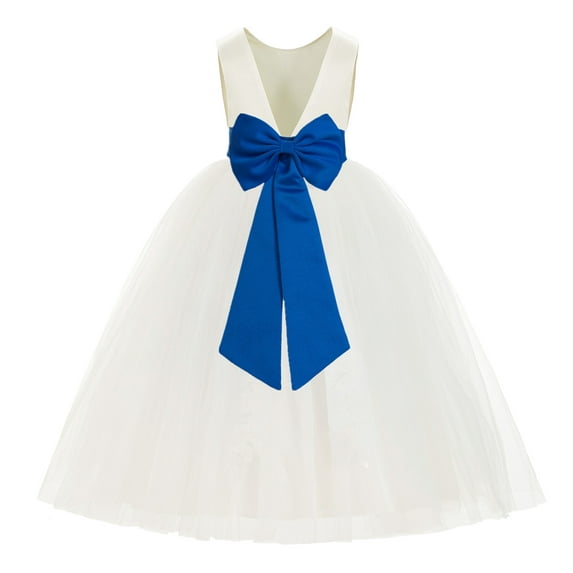 Ekidsbridal Ivory V-Back Satin Flower Girl Dresses with Pretty Colored Sash for Toddlers Formal Photoshoot Birthday Party Gown 219T 8