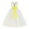 thumbnail image 1 of Ekidsbridal Ivory V-Back Satin Flower Girl Dresses with Pretty Colored Sash for Toddlers Formal Photoshoot Birthday Party Gown 219T 8, 1 of 2