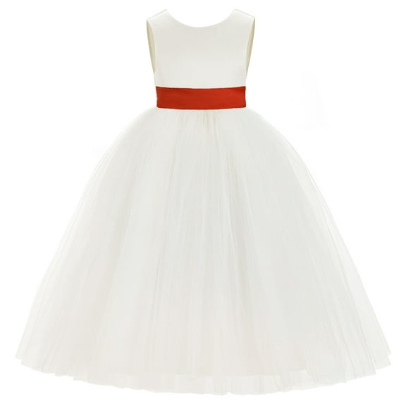 Ekidsbridal Ivory V-Back Satin Flower Girl Dresses with Pretty Colored Sash for Toddlers Formal Photoshoot Birthday Party Gown 219T 8