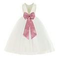 thumbnail image 1 of Ekidsbridal Ivory V-Back Satin Flower Girl Dresses with Pretty Colored Sash for Toddlers Formal Photoshoot Birthday Party Gown 219T M, 1 of 3