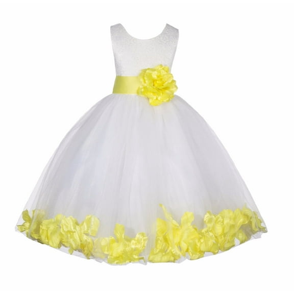 Ekidsbridal Ivory Wedding Pageant Floral Lace Bodice Rose Petal Tulle Flower Girl Dress for Toddlers Communion Baptism Ceremonial Gown 165t M
