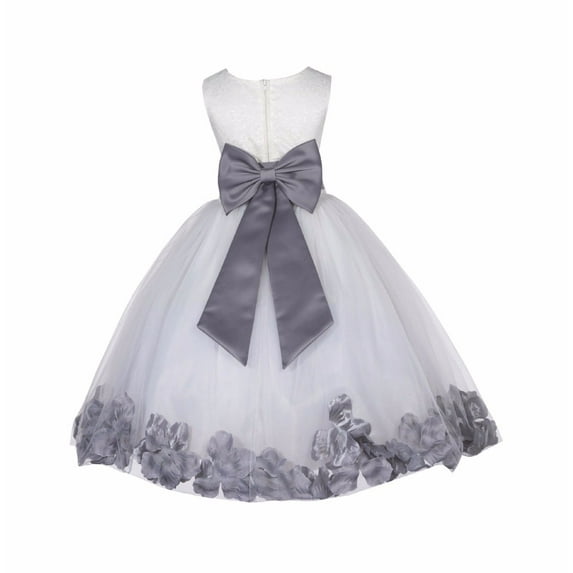 Ekidsbridal Ivory Wedding Pageant Floral Lace Bodice Rose Petal Tulle Flower Girl Dress for Toddlers Communion Baptism Ceremonial Gown 165t S