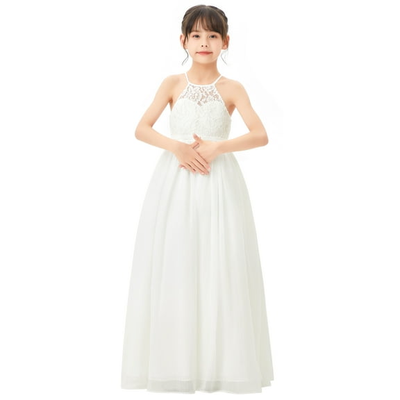 Ekidsbridal Lace Back Halter Flower Girl Dress Junior Bridesmaid Pretty Princess Gown for Ballroom Dance Party 332 10