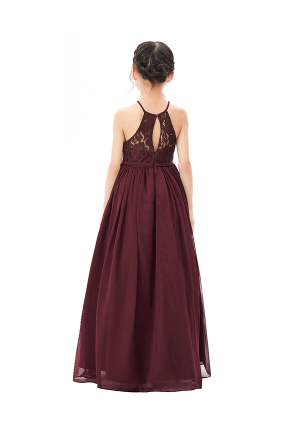 Lace Back Halter Flower Girl Dress Junior Bridesmaid Pretty Princess Gown for Ballroom Dance Party 332 12