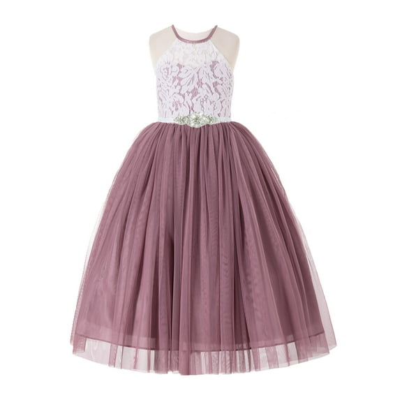 Ekidsbridal Lace Back Halter Thin Ribbon Flower Girl Dress Christening Formal Party Ceremonial Gown 213R5 10