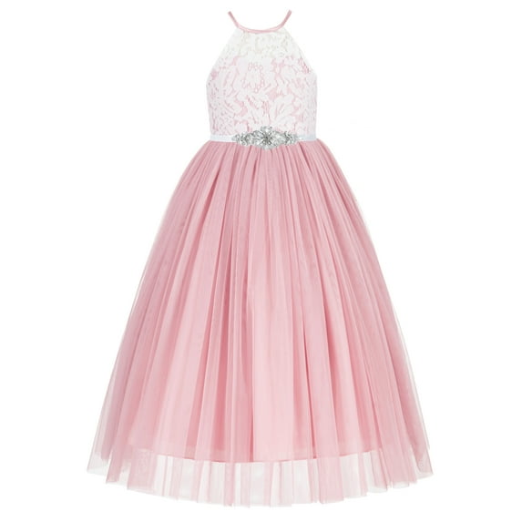 Ekidsbridal Lace Back Halter Thin Ribbon Flower Girl Dress Christening Formal Party Ceremonial Gown 213R5 4