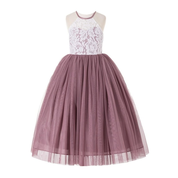 Ekidsbridal Lace Halter Back Flower Girl Dress for Graduation Ceremonial Gown Father Daughter Dance 213 5