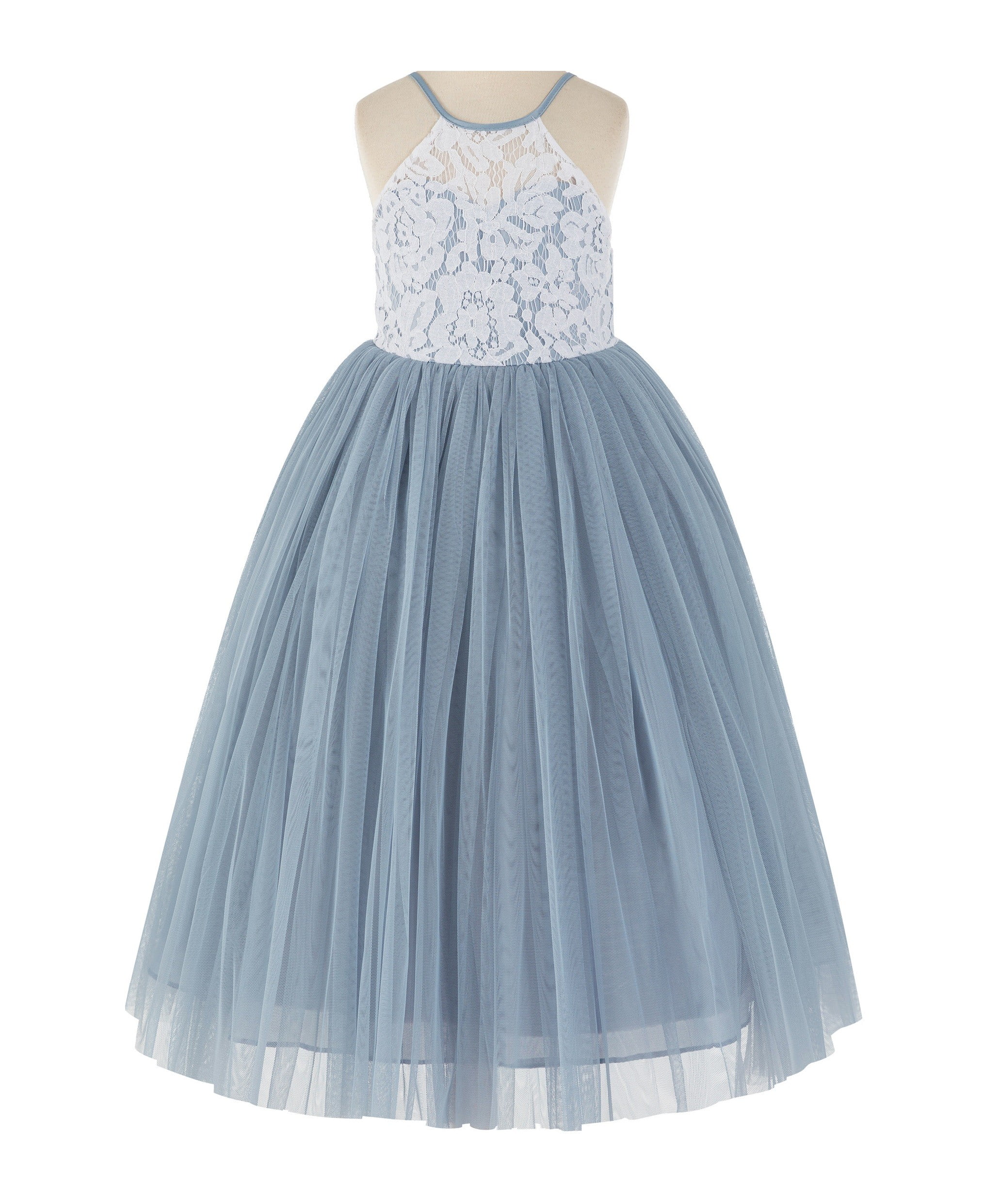 Halter Neck Lace Top Sleeveless Junior Bridesmaid Gown Stormy main image 0
