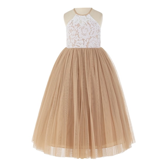 Ekidsbridal Lace Halter Back Flower Girl Dresses Junior Bridesmaid Gown for Wedding Pageants 213 8