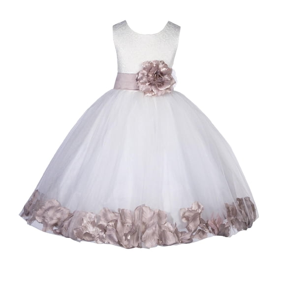 Ekidsbridal Lace Top Floral Petals Ivory Flower Girl Dress Tulle Weddings Pageant Baptism Princess Birthday 165T 10