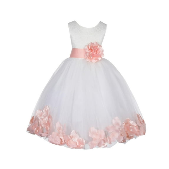Ekidsbridal Lace Top Floral Petals Ivory Flower Girl Dress Tulle Weddings Pageant Baptism Princess Birthday 165T 2