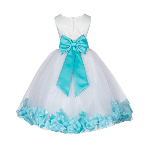 Ekidsbridal Lace Top Floral Petals Ivory Flower Girl Dress Tulle Weddings Pageant Baptism Princess Birthday 165T M