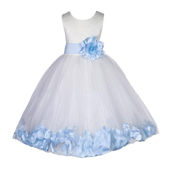 Ekidsbridal Lace Top Floral Petals Ivory Flower Girl Dress Tulle Weddings Pageant Baptism Princess Birthday 165T S