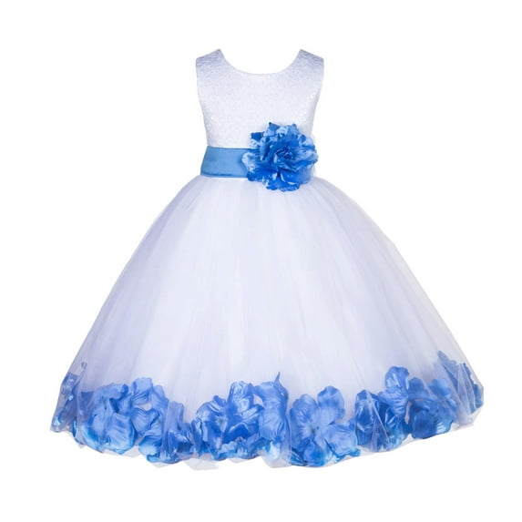 Ekidsbridal Lace Top Floral Petals White Flower Girl Dress Tulle Communion Christening Graduation Ceremonial Gown Formal Evening 165T 10