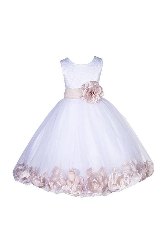 Ivory Lace Top Tulle Bodice Floral Petals Flower Girl Dresses Communion Baptism Formal Photoshoot Dance Recital 165S 2