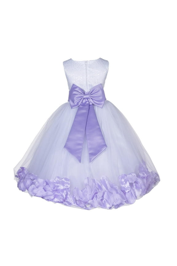 Lace Top Floral Petals White Flower Girl Dress Tulle Communion Christening Graduation Ceremonial Gown Formal Evening 165T 4