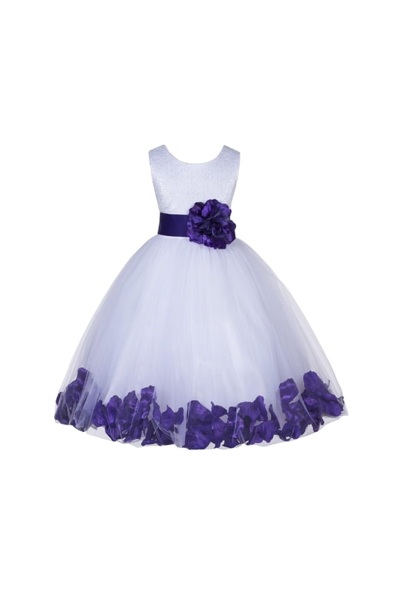 Lace Top Floral Petals White Flower Girl Dress Tulle Communion Christening Graduation Ceremonial Gown Formal Evening 165T 4