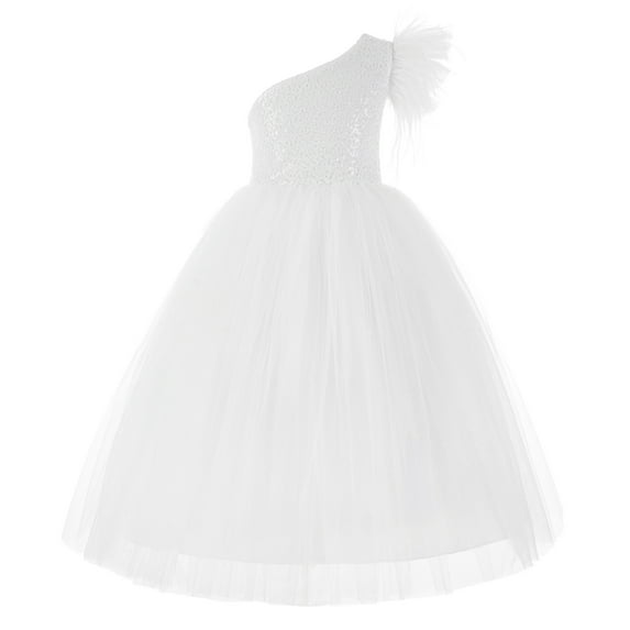 Ekidsbridal One Shoulder Feather Flower Girl Dresses Junior Bridesmaid Gown OS2 4