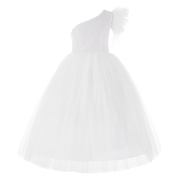 Ekidsbridal One Shoulder Feather Flower Girl Dresses Junior Bridesmaid Gown OS2 8
