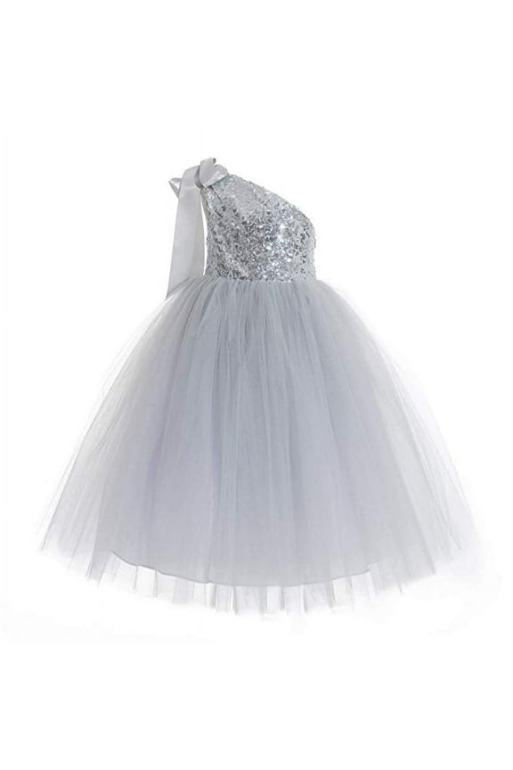 One-Shoulder Sequin Tutu Flower Girl Dress for Wedding Father Daughter Dance Ceremony Gown 182 5