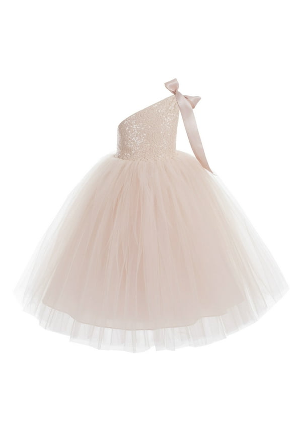 One-Shoulder Sequin Tutu Flower Girl Dresses Wedding Pageant Gown Communion Baptism 182 12