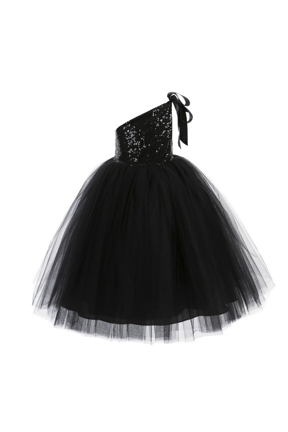 One-Shoulder Sequin Tutu Flower Girl Dresses for Junior Prom Dancing Fashion Wedding Reception Toddler 182 5