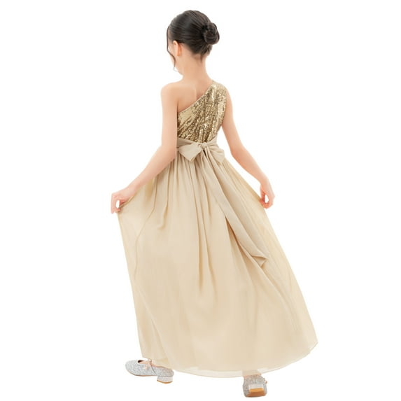 Ekidsbridal One Shoulder Sequins Chiffon Flower Girl Dresses for Wedding Reception Ballroom Dance Evening Gown 328