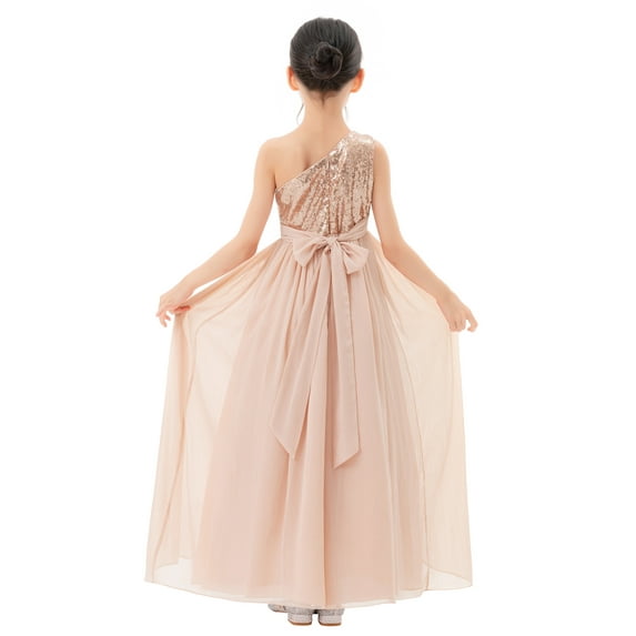 Ekidsbridal One Shoulder Sequins Chiffon Flower Girl Dresses for Wedding Reception Ballroom Dance Evening Gown 328
