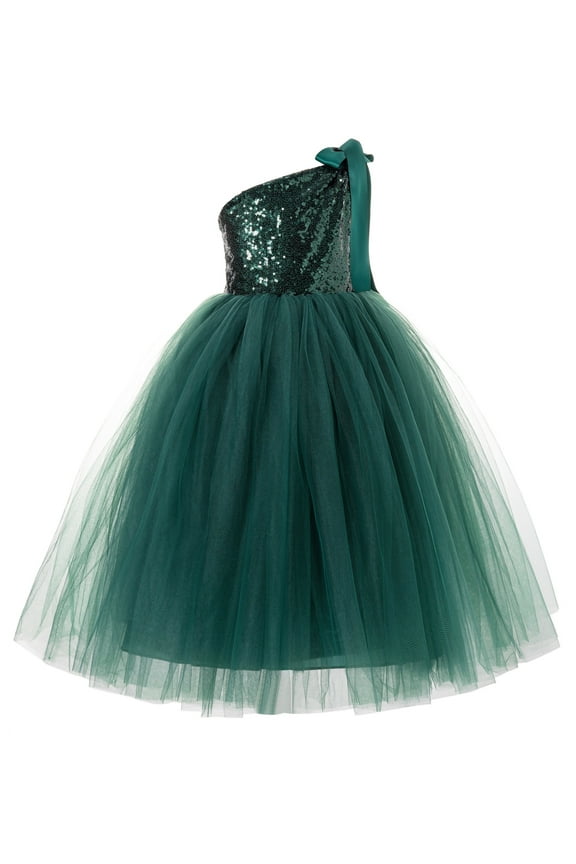 One-Shoulder Sequin Tutu Flower Girl Dresses for Junior Prom Dancing Fashion Wedding Reception Toddler 182 12