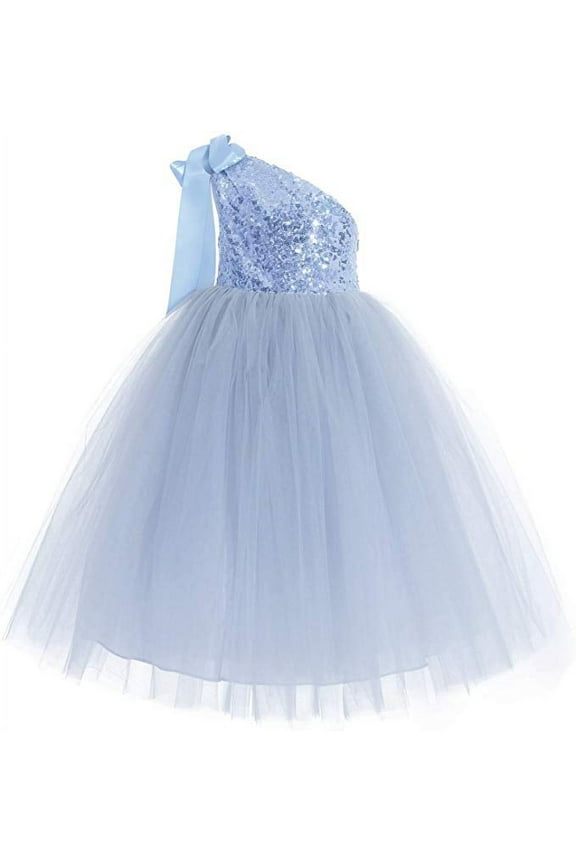 One-Shoulder Sequins Tutu Flower Girl Dress Junior Bridesmaid Evening Formal Party Gown 182 3