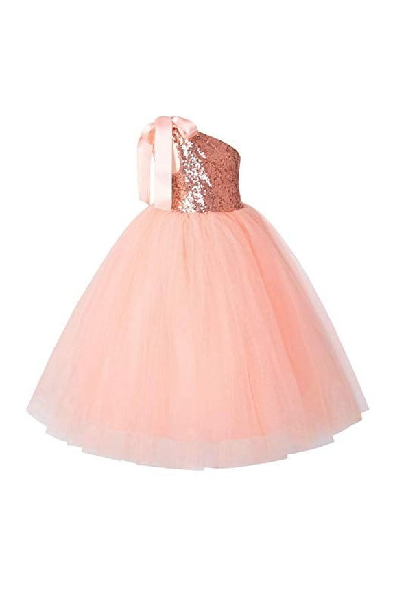 One-Shoulder Sequins Tutu Flower Girl Dress Junior Bridesmaid Evening Formal Party Gown 182 6