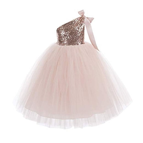 Ekidsbridal One-Shoulder Sequins Tutu Flower Girl Dress Junior Bridesmaid Evening Formal Party Gown 182 M