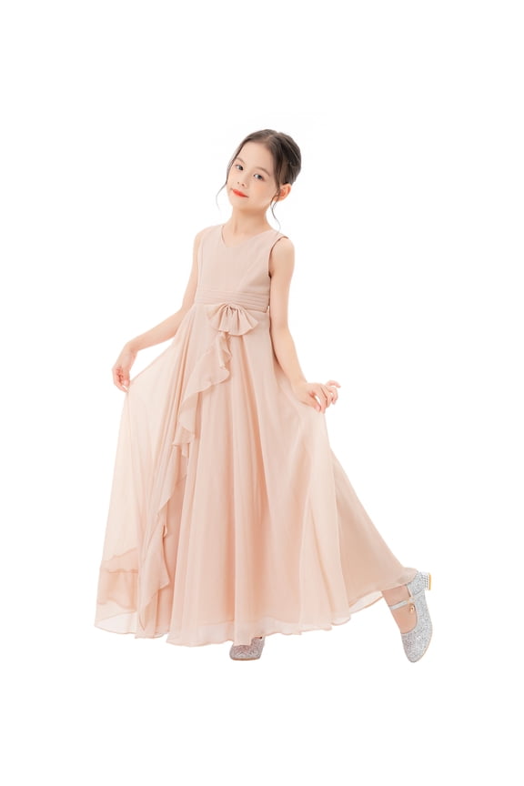 Ruffle Trim Chiffon Flower Girl Dress for Birthday Parties Formal Evening Dance Recital Gown 324 8