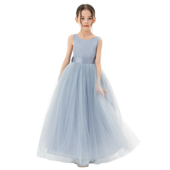 Ekidsbridal Satin Backless Tulle Formal Flower Girl Dress for Junior Pageants Birthday Party Gowns 722 10